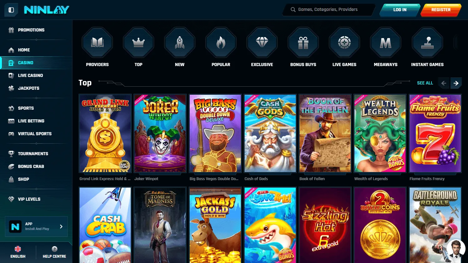 Ninlay Casino desktop casino games view