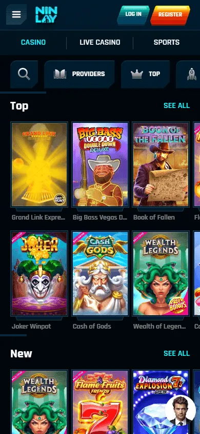 Ninlay Casino mobile casino games view