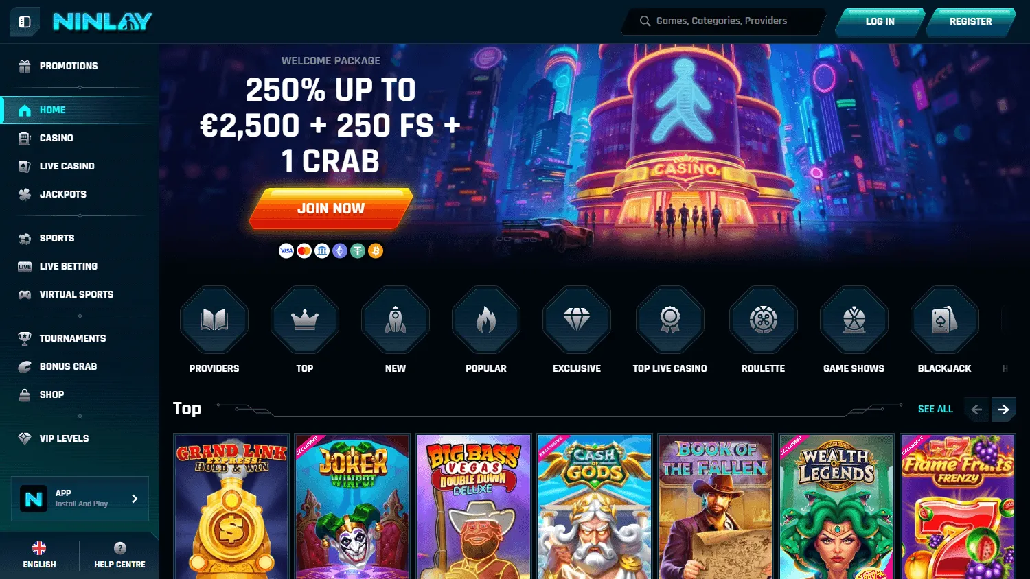 Ninlay Casino desktop home view